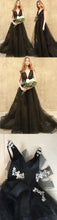 Sexy Prom Dresses Ball Gown Straps Sweep Train Tulle Long Black Prom Dress Chic Evening Dress JKL678