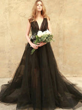 Sexy Prom Dresses Ball Gown Straps Sweep Train Tulle Long Black Prom Dress Chic Evening Dress JKL678