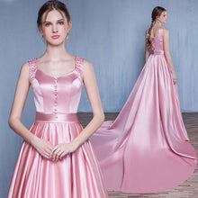 Sexy Prom Dresses A Line Straps Sweep Train Lace-up Pink Prom Dress Long Evening Dress JKL680