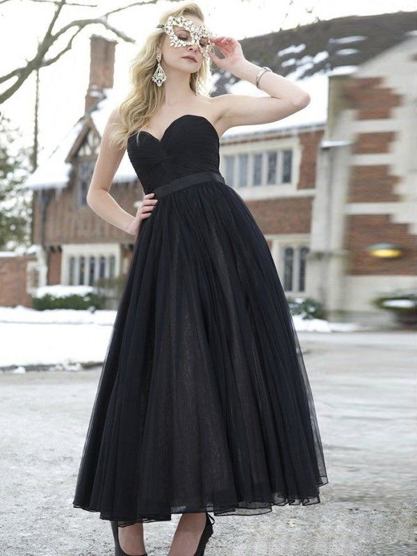 open lace back dress Black Prom Dresses Sweetheart A-line Ankle-length Cheap Sexy Long Prom –  Anna PromDress