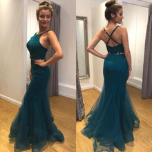 Two Piece Mermaid Prom Dresses Halter Floor-length Lace Long Sexy Prom Dress JKL685