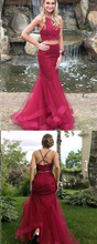 Two Piece Mermaid Prom Dresses Halter Floor-length Lace Long Sexy Prom Dress JKL685|Annapromdress