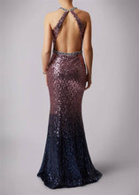 Sexy Prom Dresses Sheath Column Halter Ombre Sequins Floor-length Long Prom Dress JKL687