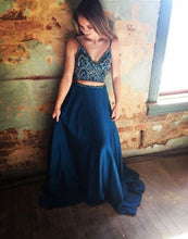 Two Piece Prom Dresses Spaghetti Straps Rhinestone Long Chiffon Prom Dress Sexy Evening Dress JKL688|Annapromdress