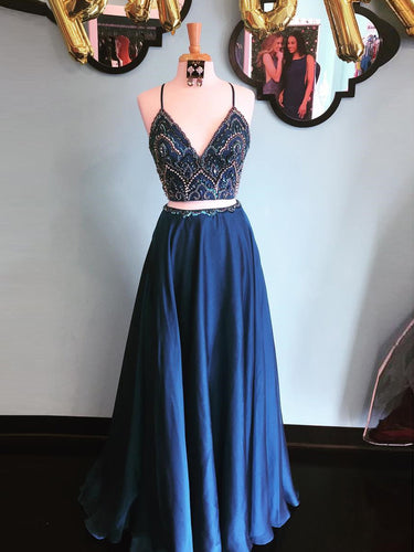 Two Piece Prom Dresses Spaghetti Straps Rhinestone Long Chiffon Prom Dress Sexy Evening Dress JKL688|Annapromdress