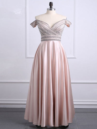 Chic Prom Dresses Off-the-shoulder Floor-length Beading Long Prom Dress Sexy Evening Dress JKL690