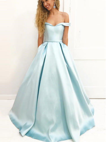 Cheap Prom Dresses Off-the-shoulder A-line Floor-length Long Satin Prom Dress JKL693