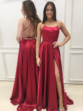 Slit Prom Dresses A Line Sweep Train Sexy Simple Long Burgundy Cheap Prom Dress JKL694|Annapromdress