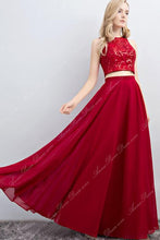 Two Piece Prom Dresses Scoop Lace Long Simple Burgundy Prom Dress Sexy Evening Dress JKL696