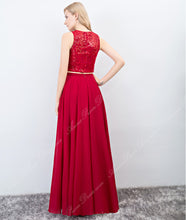 Two Piece Prom Dresses Scoop Lace Long Simple Burgundy Prom Dress Sexy Evening Dress JKL696