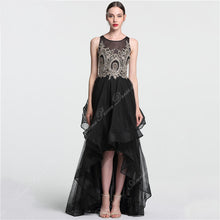 Black Prom Dresses Scoop A line Appliques Floor-length High Low Long Prom Dress JKL697