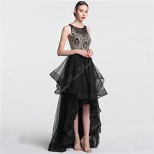 Black Prom Dresses Scoop A line Appliques Floor-length High Low Long Prom Dress JKL697