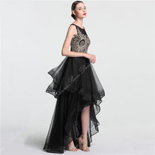 Black Prom Dresses Scoop A line Appliques Floor-length High Low Long Prom Dress JKL697