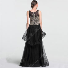 Black Prom Dresses Scoop A line Appliques Floor-length High Low Long Prom Dress JKL697