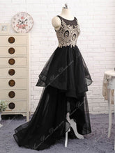 Black Prom Dresses Scoop A line Appliques Floor-length High Low Long Prom Dress JKL697