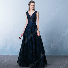 Long Prom Dresses Straps Floor-length Lace Long Dark Navy Prom Dress Sexy Evening Dress JKL698