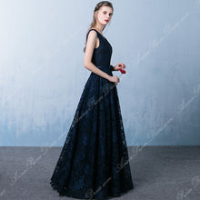 Long Prom Dresses Straps Floor-length Lace Long Dark Navy Prom Dress Sexy Evening Dress JKL698