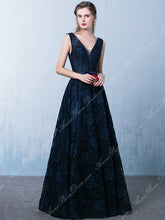 Long Prom Dresses Straps Floor-length Lace Long Dark Navy Prom Dress Sexy Evening Dress JKL698