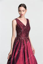 Sexy Prom Dresses V-neck Floor-length Burgundy Beading Prom Dress Sexy Evening Dress JKL699