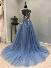 Beautiful Prom Dresses Scoop Aline Sweep Train Lace Hand-Made Flower Chic Prom Dress JKL703