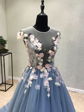 Beautiful Prom Dresses Scoop Aline Sweep Train Lace Hand-Made Flower Chic Prom Dress JKL703