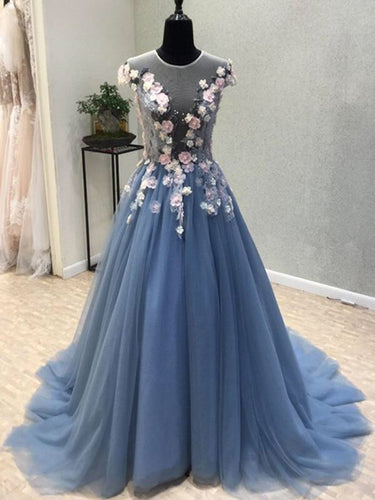 Beautiful Prom Dresses Scoop Aline Sweep Train Lace Hand-Made Flower Chic Prom Dress JKL703