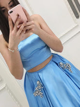 Two Piece Prom Dresses A-line Strapless Floor-length Rhinestone Long Sexy Prom Dress JKL710