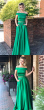 Two Piece Prom Dresses A-line Off-the-shoulder Floor-length Sexy Prom Dress Long Evening Dress JKL714