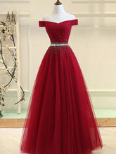 Cheap Prom Dresses Off-the-shoulder Aline Floor-length Long Prom Dress Burgundy Evening Dress JKL716