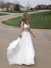 Chic Prom Dresses V-neck A-line Floor-length Rhinestone Long Sexy Prom Dress JKL718