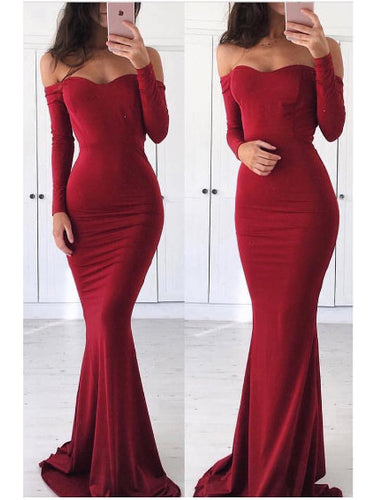 Mermaid Prom Dresses Trumpet Short Train Long Burgundy Sexy Simple Prom Dress JKL720