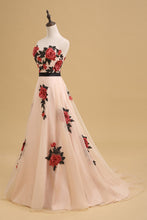 Beautiful Prom Dresses Sweetheart A-line Sweep Train Embroidery Organza Long Prom Dress JKL721