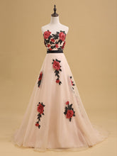 Beautiful Prom Dresses Sweetheart A-line Sweep Train Embroidery Organza Long Prom Dress JKL721