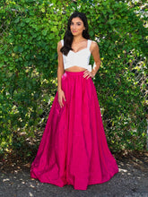 Chic Prom Dresses A-line Straps Floor-length Sexy Prom Dress Fuchsia Evening Dress JKL726