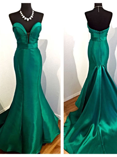 Hunter Green Prom Dresses Mermaid Sweetheart Sweep Train Long Sexy Satin Prom Dress JKL727