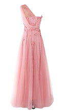 Long Prom Dresses One Shoulder A-line Floor-length Long Pink Prom Dress JKL733