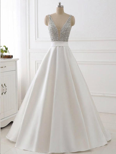 Ball Gown Prom Dresses Straps Sequins Ivory Satin Chic Sparkly Long Prom Dress JKL736
