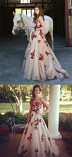 Long Prom Dresses Sweetheart Sweep Train A Line Embroidery Prom Dress Sexy Evening Dress JKL737