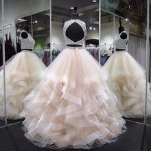 Two Piece Prom Dresses Bateau Ball Gown Floor-length Long Sexy Prom Dress JKL740|Annapromdress