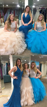 Two Piece Prom Dresses Bateau Ball Gown Floor-length Long Sexy Prom Dress JKL740|Annapromdress