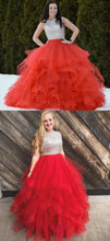 Two Piece Prom Dresses Bateau Ball Gown Floor-length Long Sexy Prom Dress JKL740|Annapromdress