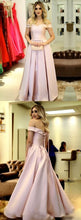 Long Prom Dresses Off-the-shoulder A Line Ruffles Satin Sexy Long Prom Dress JKL741