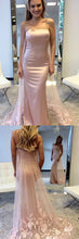 Sexy Prom Dresses Spaghetti Straps Embroidery Mermaid Short Train Long Prom Dress JKL743