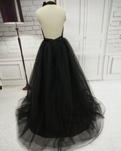 Black Prom Dresses Halter Backless Bowknot Tulle Sexy Prom Dress JKL747