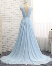 Sexy Prom Dresses V-neck A Line Sweep/Brush Train Chiffon Sexy Long Prom Dress JKL756