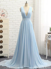 Sexy Prom Dresses V-neck A Line Sweep/Brush Train Chiffon Sexy Long Prom Dress JKL756