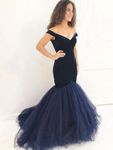 Mermaid Prom Dresses Off-the-shoulder Velvet Tulle Prom Dress Sexy Evening Dress JKL758