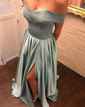 Simple Prom Dresses Off-the-shoulder Satin A-line Long Slit Prom Dress JKL759