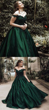 Ball Gown Prom Dresses Off-the-shoulder Appliques Long Chic Dark Green Prom Dress JKL761