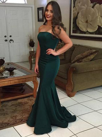 Sexy Prom Dresses Strapless Trumpet Mermaid Short Train Jersey Long Prom Dress JKL762